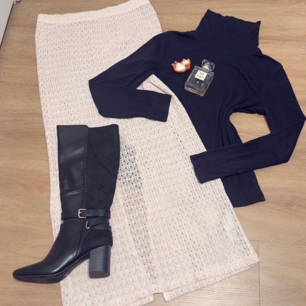 Coastal Boho Cream NA-KD Crochet Knit Maxi Skirt
